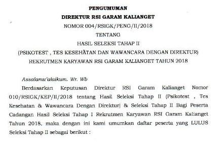 PENGUMUMAN SELEKSI TAHAP II